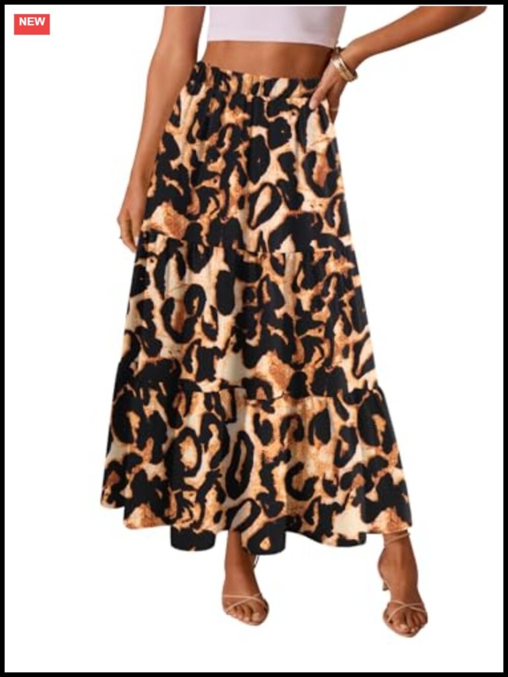 Women's Tiered Maxi Skirt A-Line Elastic High Waist Flowy Long Skirt